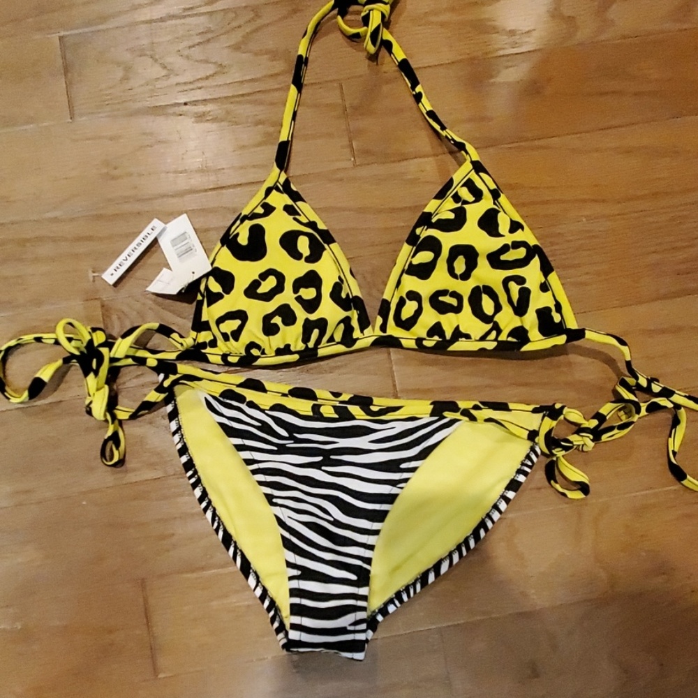 Xhilaration cheetah zebra reversible string bikini